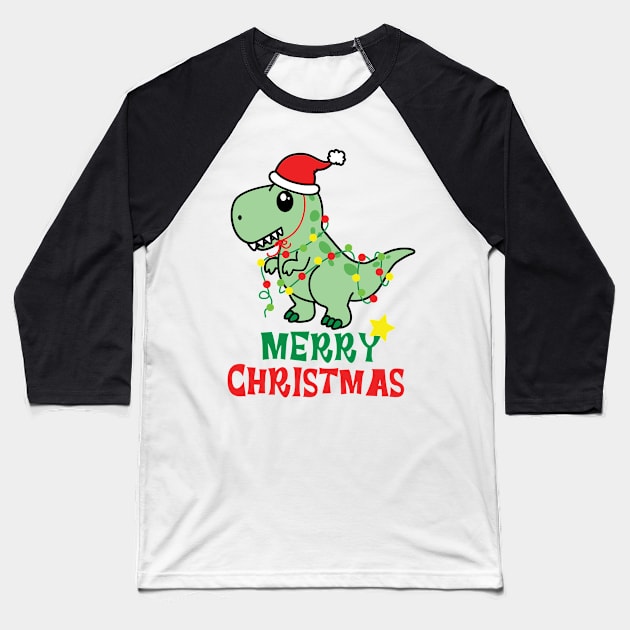 Dinosaur Christmas Baseball T-Shirt by MKSTUD1O